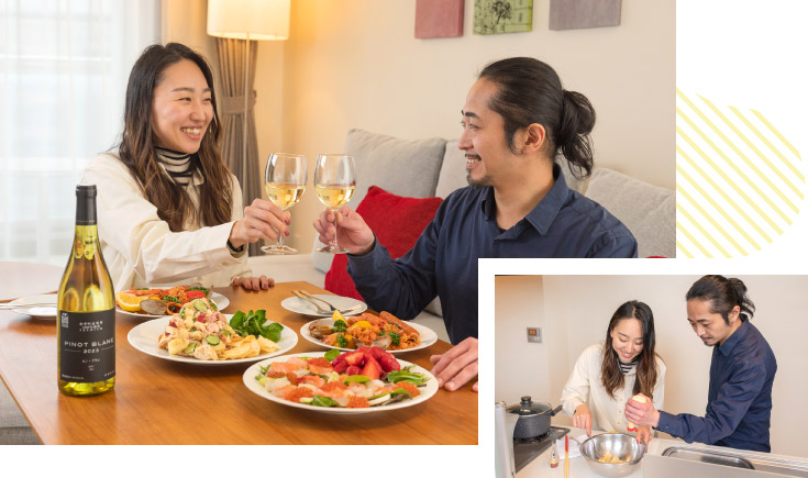 地元の食材でクッキング＆乾杯！
